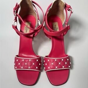 The Valentino Garavani Rockstud Pink Leather Ankle-Strap Sandals